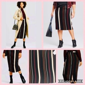 Who What Wear Striped Midi Pencil Skirt